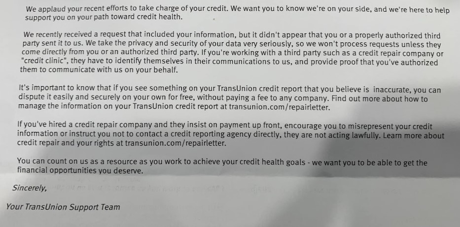 TransUnion letter